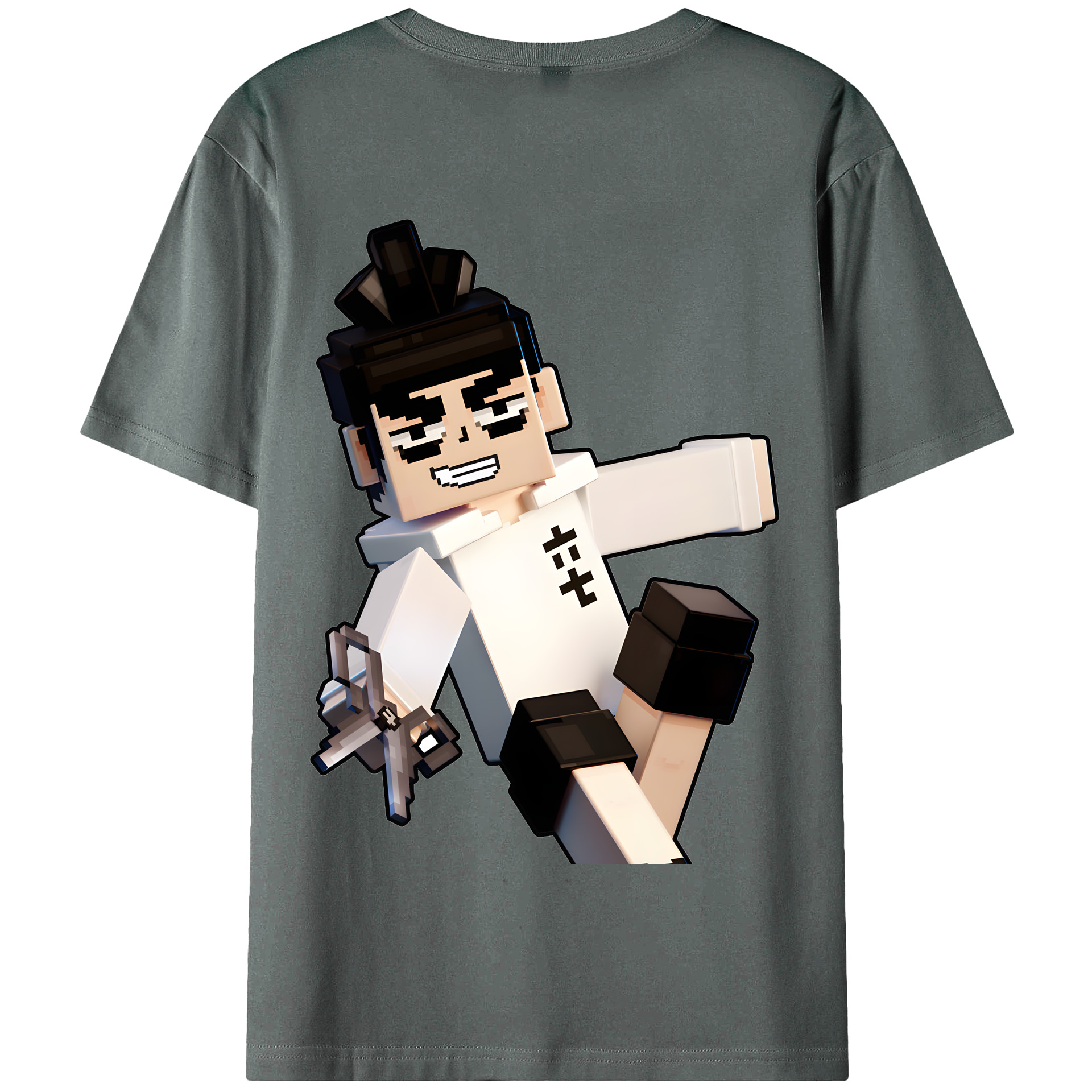 （画像用） マインクラフト ブロックの世界 Minecraft MC Block world 綿100％半袖Tシャツ（背面プリント）